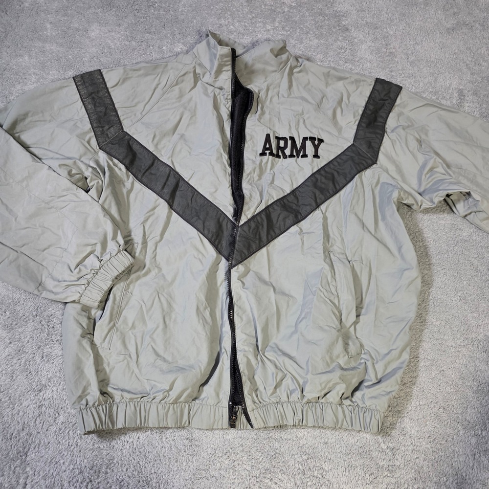 US Army Mens XL IPFU Training Jacket Grey Black Chevron Windbreaker Mesh Lined
